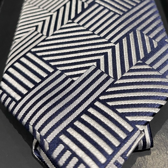 🔥ART DECO🔥✨💯AUTH LVMH THOMAS PINK STRIKING NAVY STACK GEOMETRIC MOTIF TIE - Picture 8 of 16